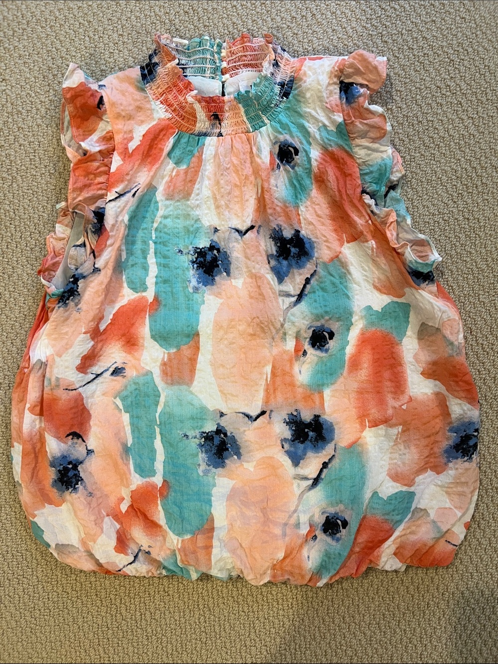 THML Floral Sleeveless Blouse Green Pink Watercolor Print Button Back Top
